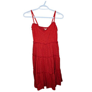 Sim & Sam Red Skinny Strap V Neck Eyelet Tiered Dress  Woman Medium